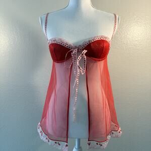 Victoria’s Secret Sheer Lace Baby Doll Lingerie Red 34B